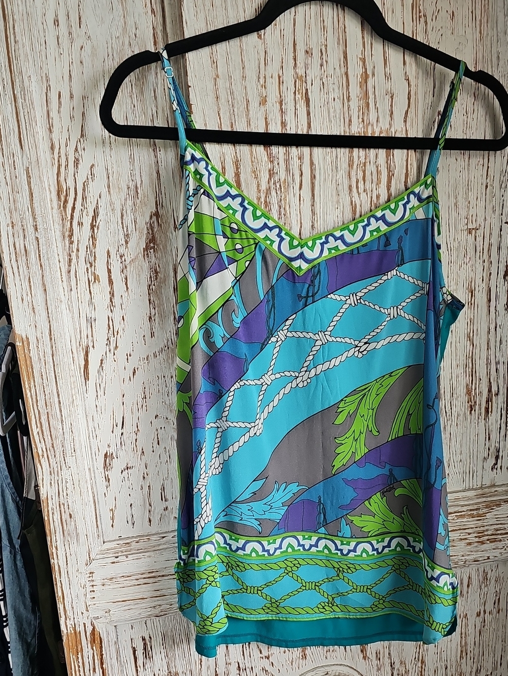 NWOT Hale Bob Women's Blue-Green Printed Satin Cami Tank - Size M